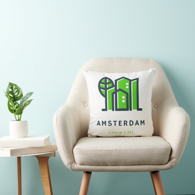 Amsterdam Netherlands Holland Dutch Green City Cushion (Creator Uploaded)