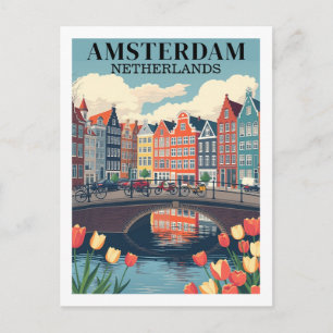 Amsterdam Netherlands Illustration Travel Bicycles Postcard
