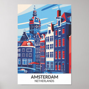 Amsterdam Netherlands Landmark Retro Travel  Poster