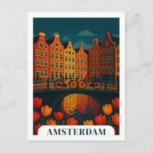 Amsterdam Netherlands Night Travel Bicycles Postcard