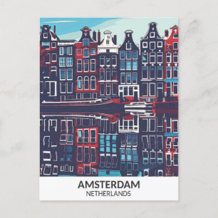 Amsterdam Netherlands Retro Artwork Travel  Postcard