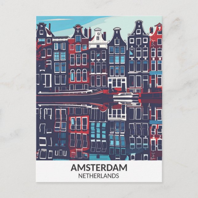 Amsterdam Netherlands Retro Artwork Travel  Postcard (Front)