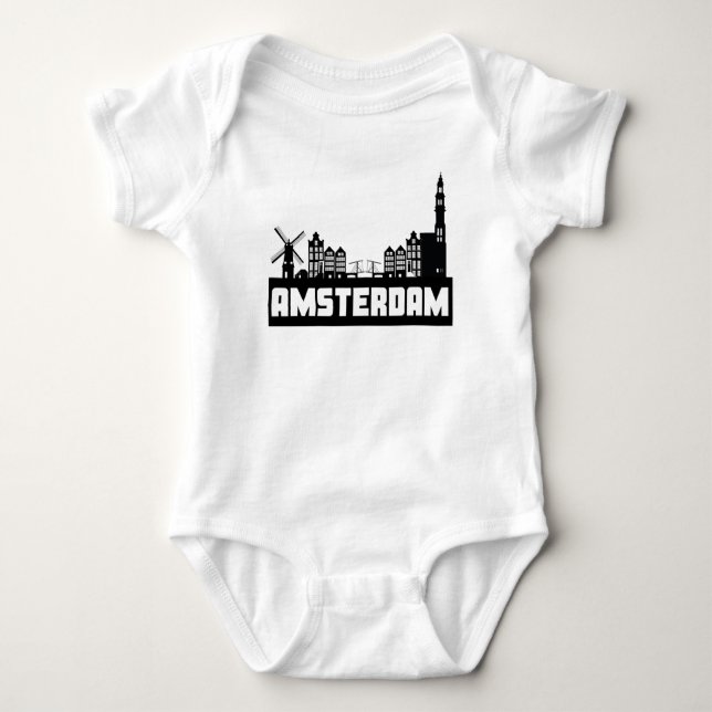 Amsterdam Netherlands Skyline Baby Bodysuit (Front)