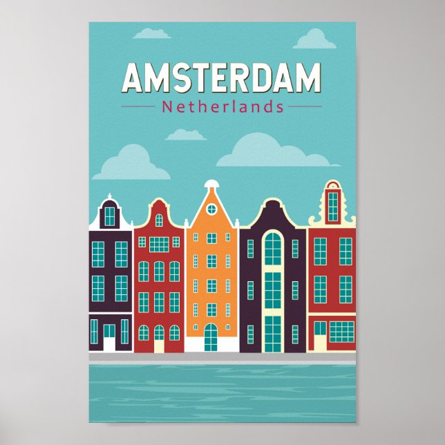 Amsterdam Netherlands Travel Art Vintage Poster (Front)