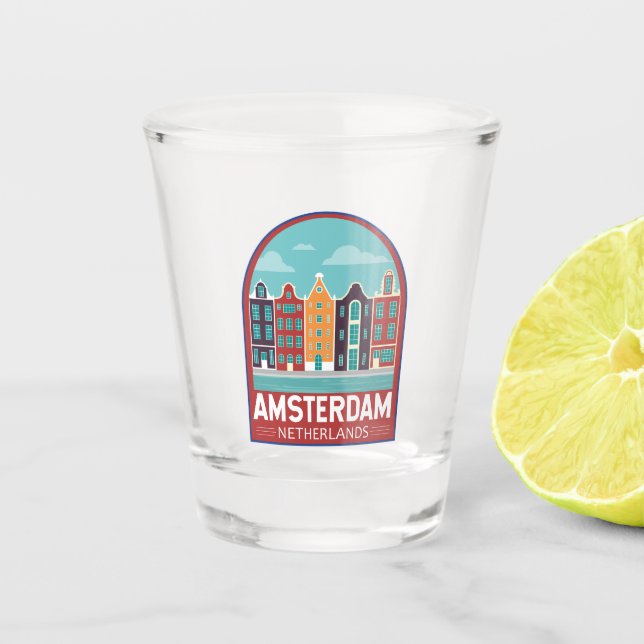 Amsterdam Netherlands Travel Art Vintage Shot Glass (Front)
