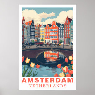 Amsterdam Netherlands Travel Bicycles Tulip Poster
