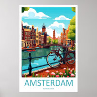 Amsterdam Netherlands Travel Poster Vintage Ski