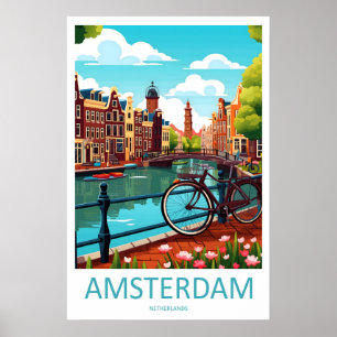 Amsterdam Netherlands Travel Poster Vintage Ski