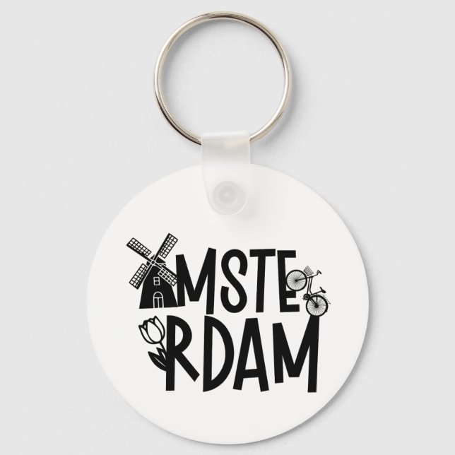 Amsterdam Netherlands Travel Souvenir Key Ring (Front)