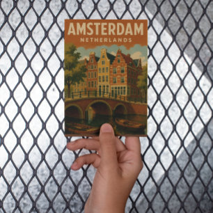 Amsterdam Netherlands Vintage Canal View Postcard