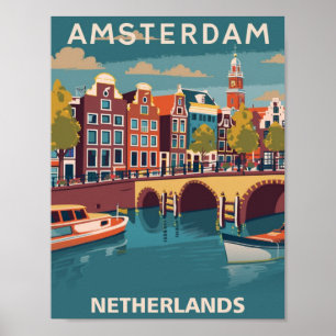 Amsterdam Netherlands Vintage Famous Travel Place Poster