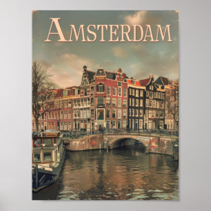 Amsterdam Netherlands Vintage Famous Travel Place Poster