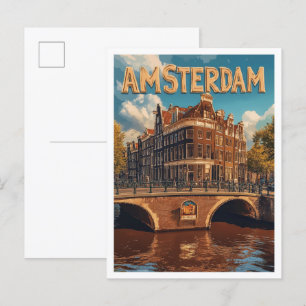 Amsterdam Netherlands Vintage Illustration Travel Postcard