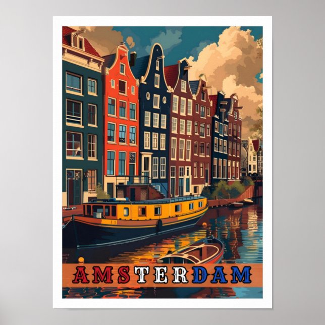 Amsterdam Netherlands Vintage Travel Poster (Front)
