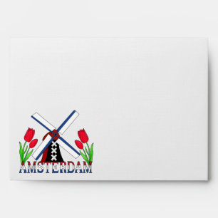 Amsterdam Netherlands Windmill and Tulips Envelope