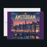 Amsterdam Night time Skyline  Postcard<br><div class="desc">Celebrate the charm and iconic architecture of Amsterdam with this elegant skyline. Featuring a detailed silhouette of the city’s famous buildings, canals, and historic landmarks, this modern beautifully captures the essence of the Dutch capital. Designed in a sleek minimalist style, this artwork brings a sense of sophistication and wanderlust to...</div>