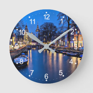 Amsterdam Night Wallpaper-67657 Round Clock