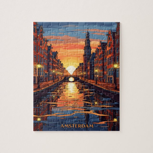 Amsterdam Postcard Holland Vintage Travel Jigsaw Puzzle (Vertical)