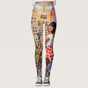 Amsterdam Poster: Pin-Up Girl Cycling. Leggings