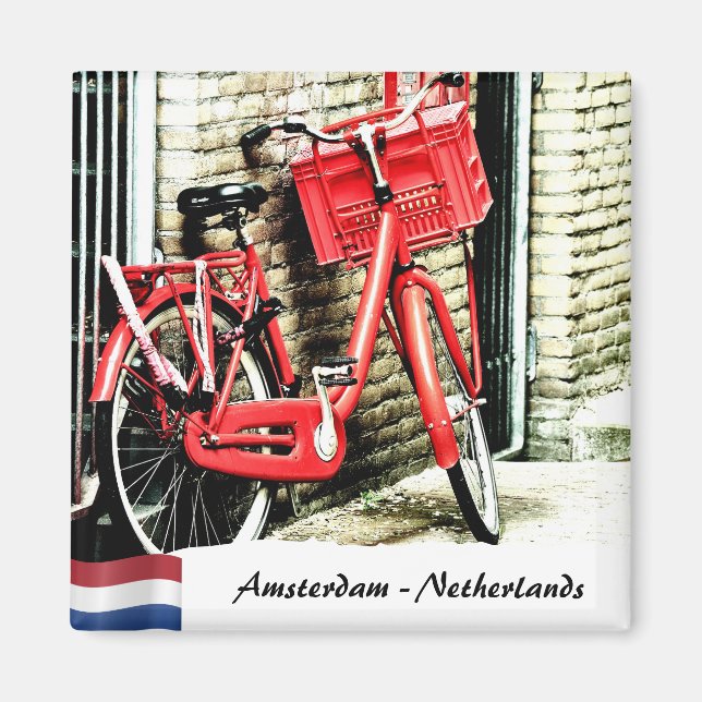 Amsterdam, Red Bicycle, Netherlands Magnet (Front)
