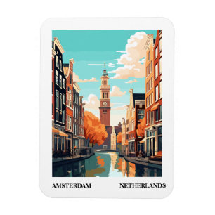 Amsterdam Retro Illustration Travel Magnet