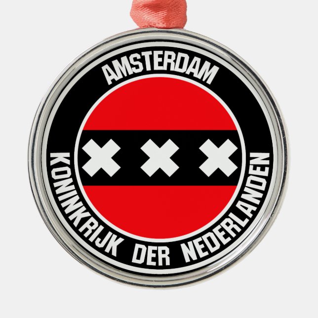 Amsterdam Round Emblem Metal Tree Decoration (Front)