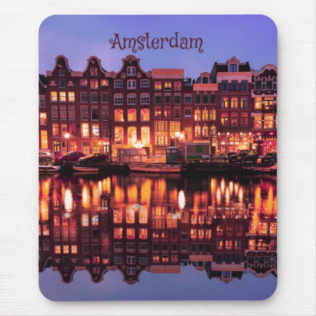 Amsterdam Row Houses on Canal Mouse Pad (Front)