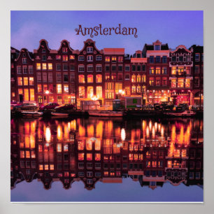 Amsterdam Row Houses on Canal Poster