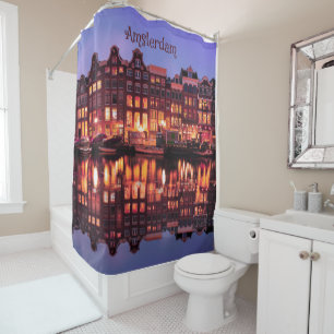 Amsterdam Row Houses on Canal Shower Curtain