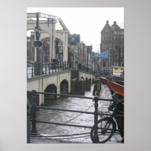 Amsterdam Skinny Bridge Rain Holland Photo Poster