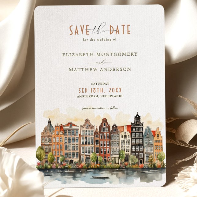 Amsterdam Skyline Nederlande Save-the-Date Invitation (Creator Uploaded)