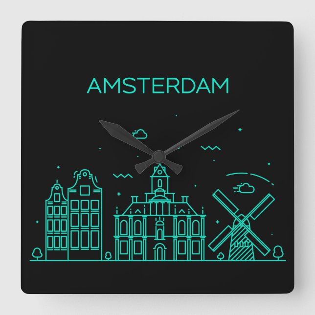 Amsterdam skyline square wall clock (Front)