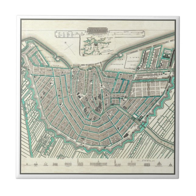 Amsterdam, The Netherlands • Antique City Plan Map Tile (Front)