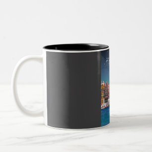 Amsterdam The Netherlands Travel Poster at Night Two-Tone Coffee Mug