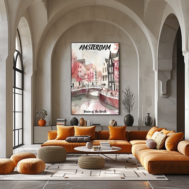 Amsterdam Travel – Illustrated Canal Cityscape Poster (Creator Uploaded)