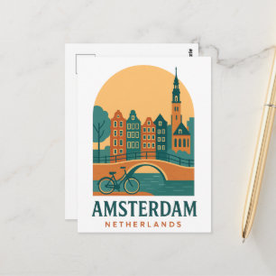 Amsterdam Travel Postcard - Vintage Dutch City