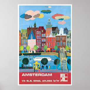 Amsterdam Travel Poster The Netherlands Art Elal