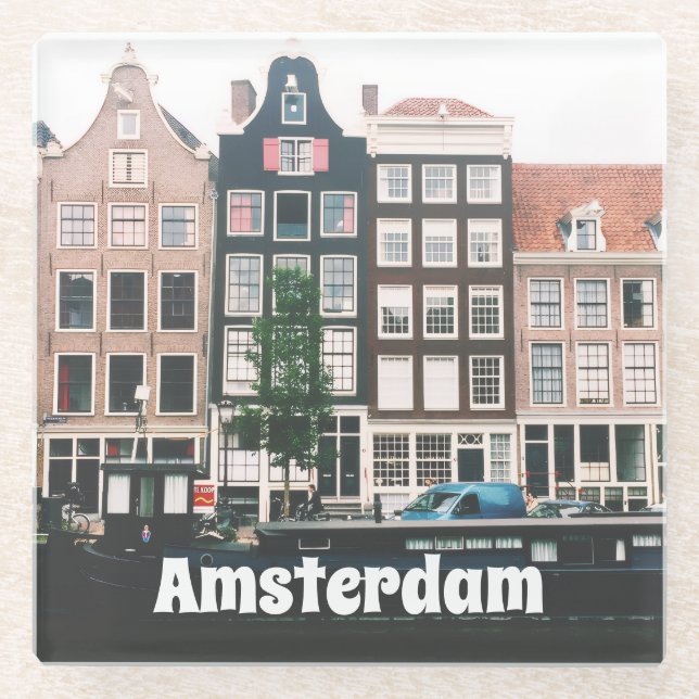 Amsterdam Travel Souvenir Glass Coaster (Front)