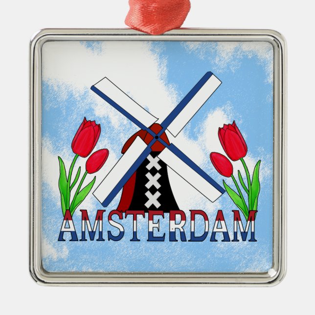 Amsterdam Tulips And windmill Netherlands Ornament (Front)