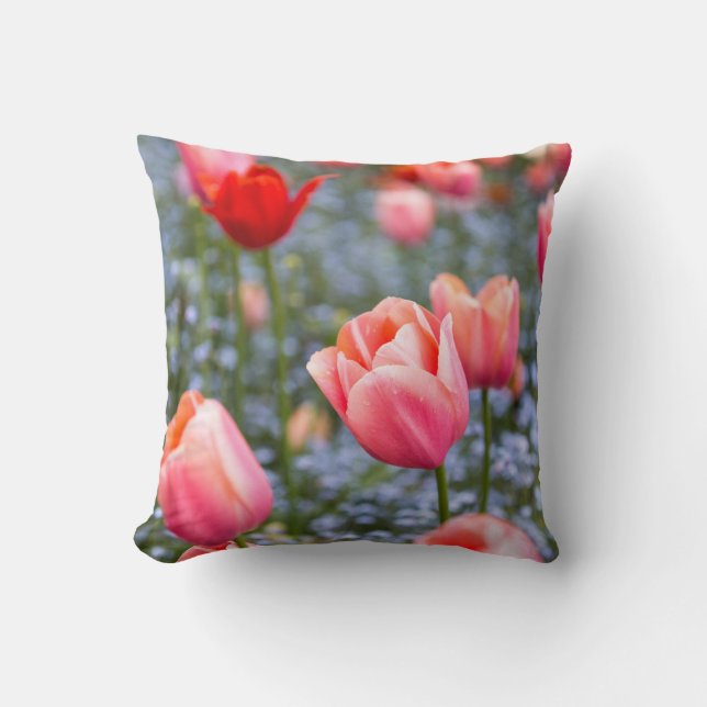 Amsterdam Tulips Floral Throw Pillow Home Decor (Front)