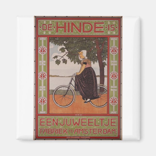 Amsterdam Vintage Bicycle Poster Art Magnet (Front)