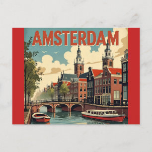 Amsterdam Vintage Skyline Postcard