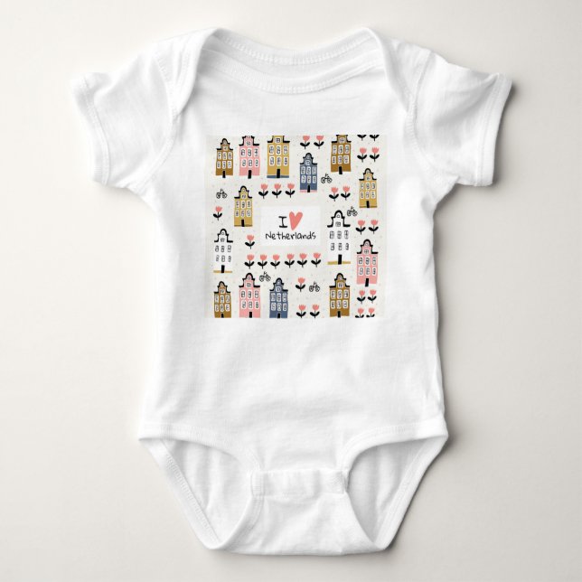Amsterdam Vintage: Traditional City Illustration Baby Bodysuit (Front)