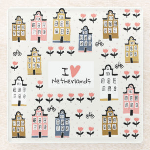 Amsterdam Vintage: Traditional City Illustration Glass Coaster