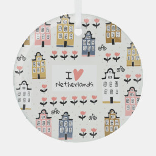 Amsterdam Vintage: Traditional City Illustration Glass Tree Decoration