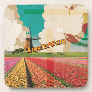 Amsterdam Vintage Travel Poster Coaster