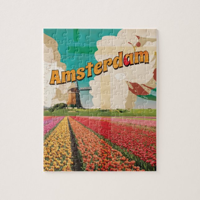 Amsterdam Vintage Travel Poster Jigsaw Puzzle (Vertical)
