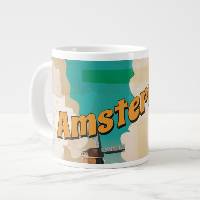 Amsterdam Vintage Travel Poster Large Coffee Mug (Front Left)
