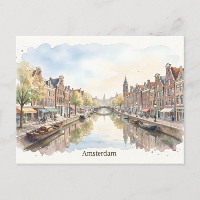 Amsterdam watercolor art postcard (Front)