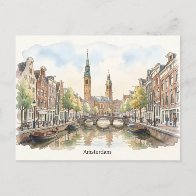 Amsterdam watercolor art postcard (Front)